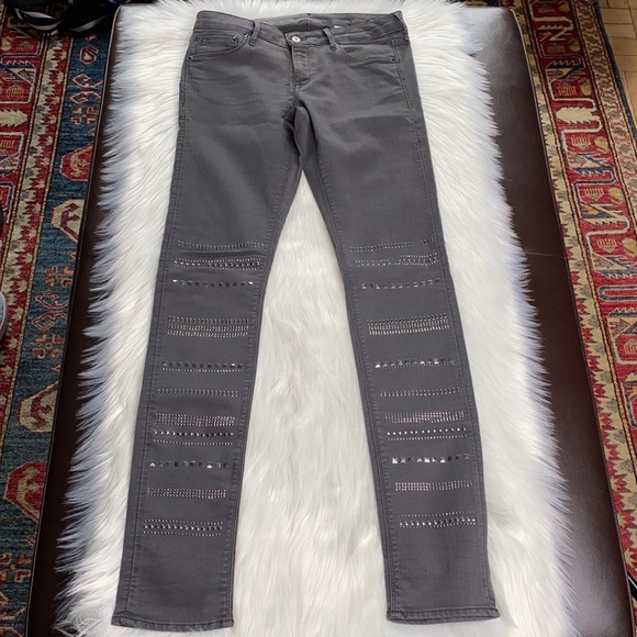 H&M Denim - H&M Gray Studded Low Rise Skinny Jeans